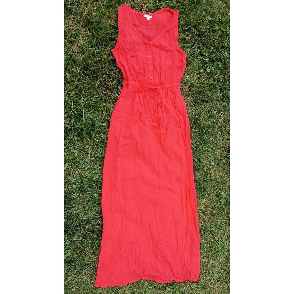 Gap Lucy Long Dress XS Coral Orange Maxi Dress Sleeveless Drawstring Waist Beach
